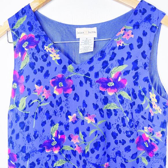 Jacyln Smith Vintage Sleeveless Floral V Neck Shift Dress Women's Size 6 - Picture 2 of 5